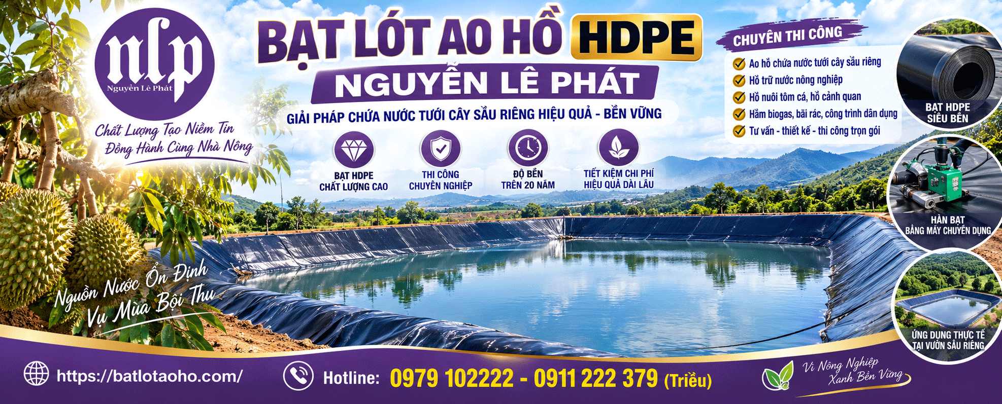 Bạt lót ao hồ tưới sầu riêng
